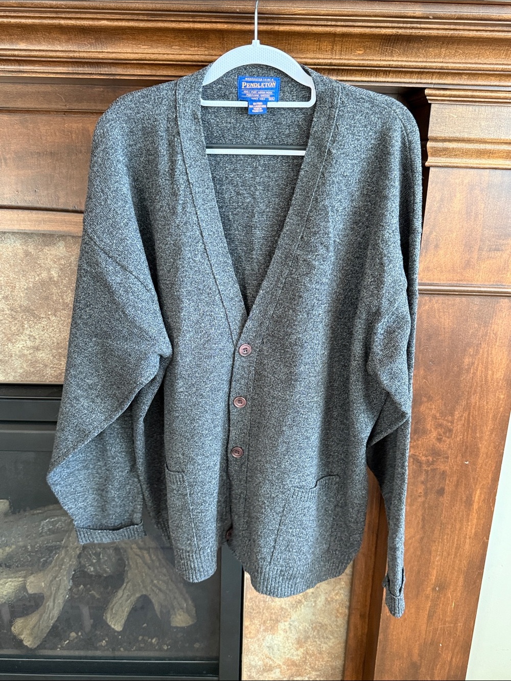 Pendleton Men’s XXL 100% Lambswool Cardigan Sweater Charcoal Gray Wool Grandpa